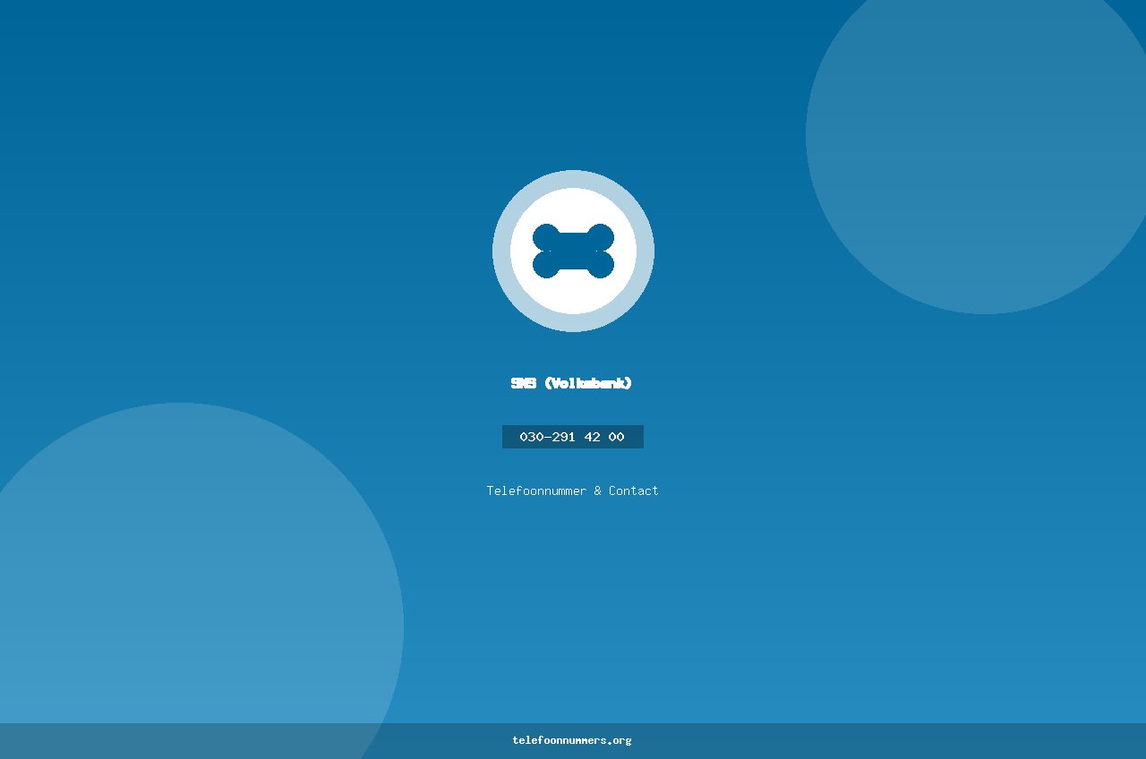 Telefoonnummer van SNS (Volksbank): 030-291 42 00