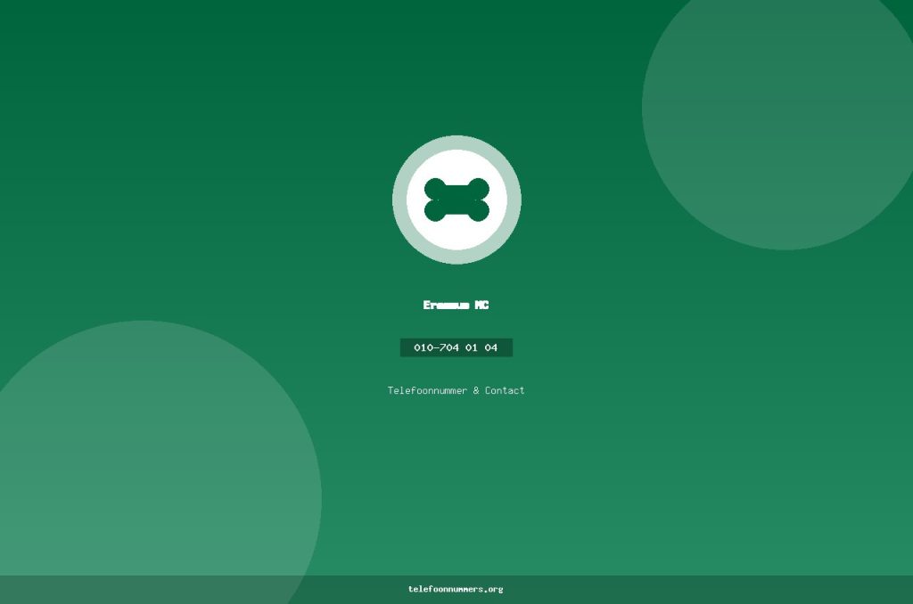 Telefoonnummer van Erasmus MC: 010-704 01 04